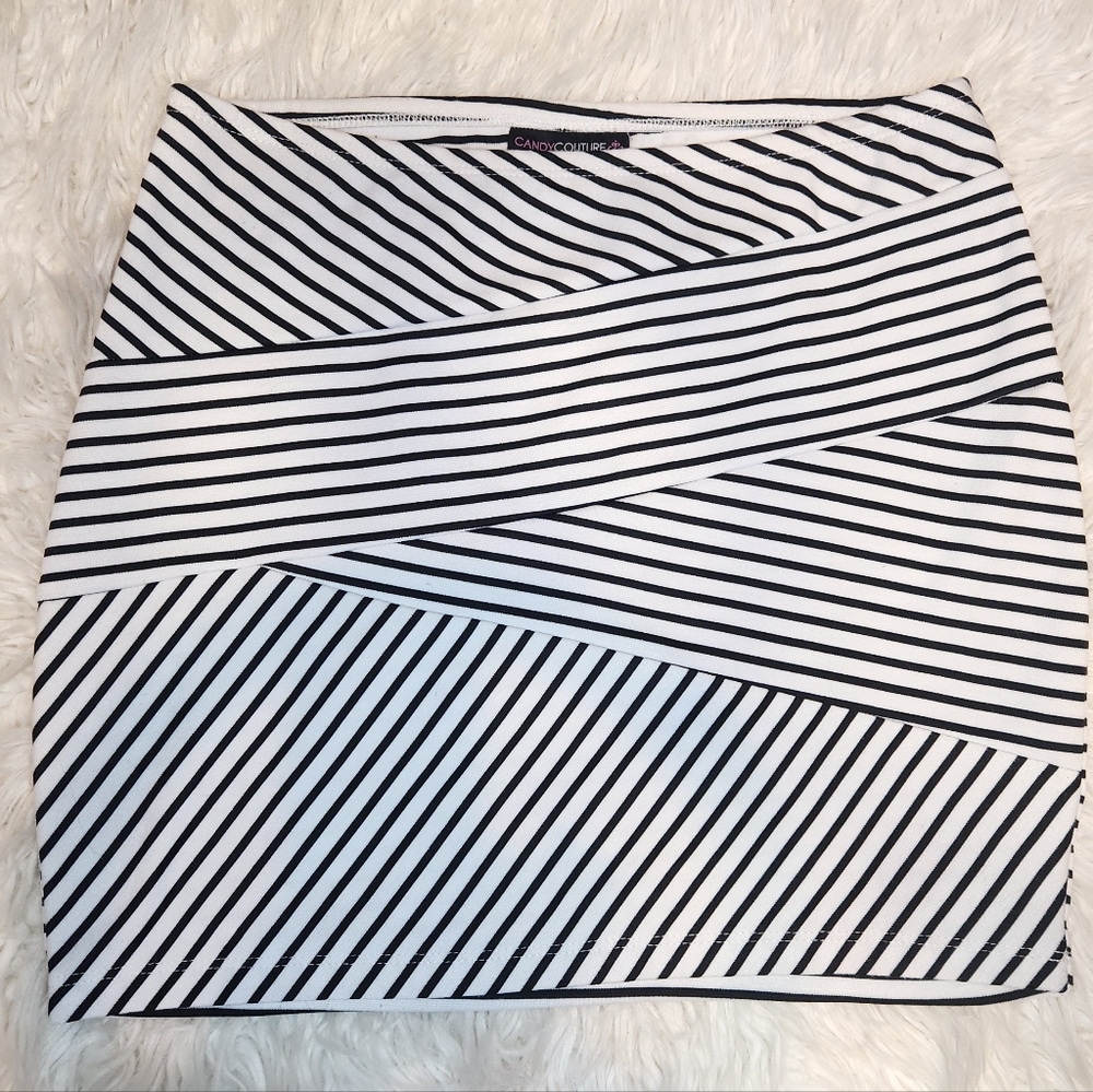 CandyCouture Black And White Striped Pencil Skirt
